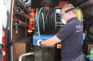 Drain cleaning using high pressure jetter