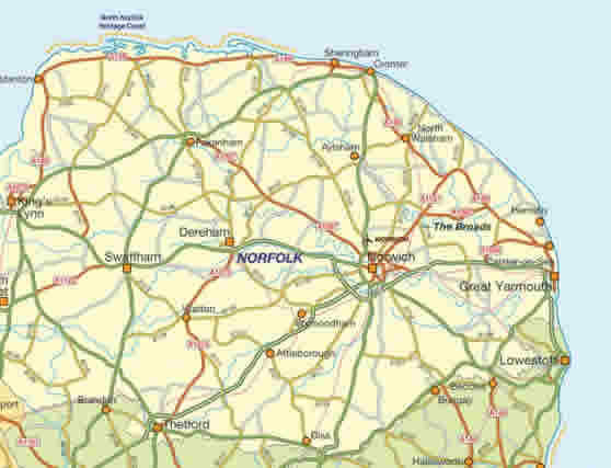 map showing TSM coverage area across Norfolk